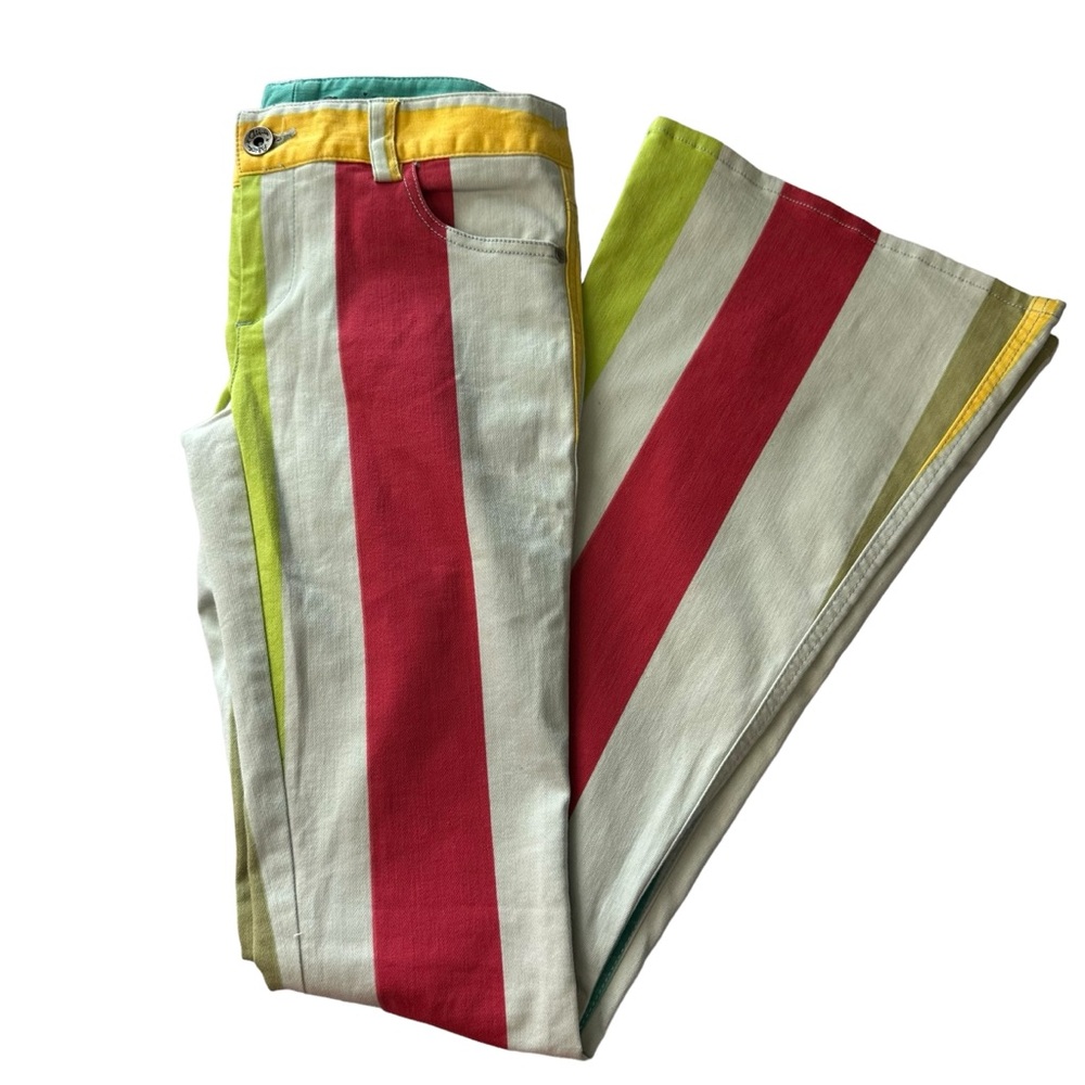 Alice & Olivia Striped Bell Bottom flared retro low waisted Jeans size 2 / 26 - Picture 4 of 11
